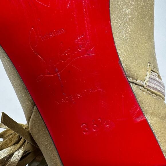 Christian Louboutin Jimmynetta Fringe Gold Leather Ankle Boots Size 36.5 - Picture 11 of 12